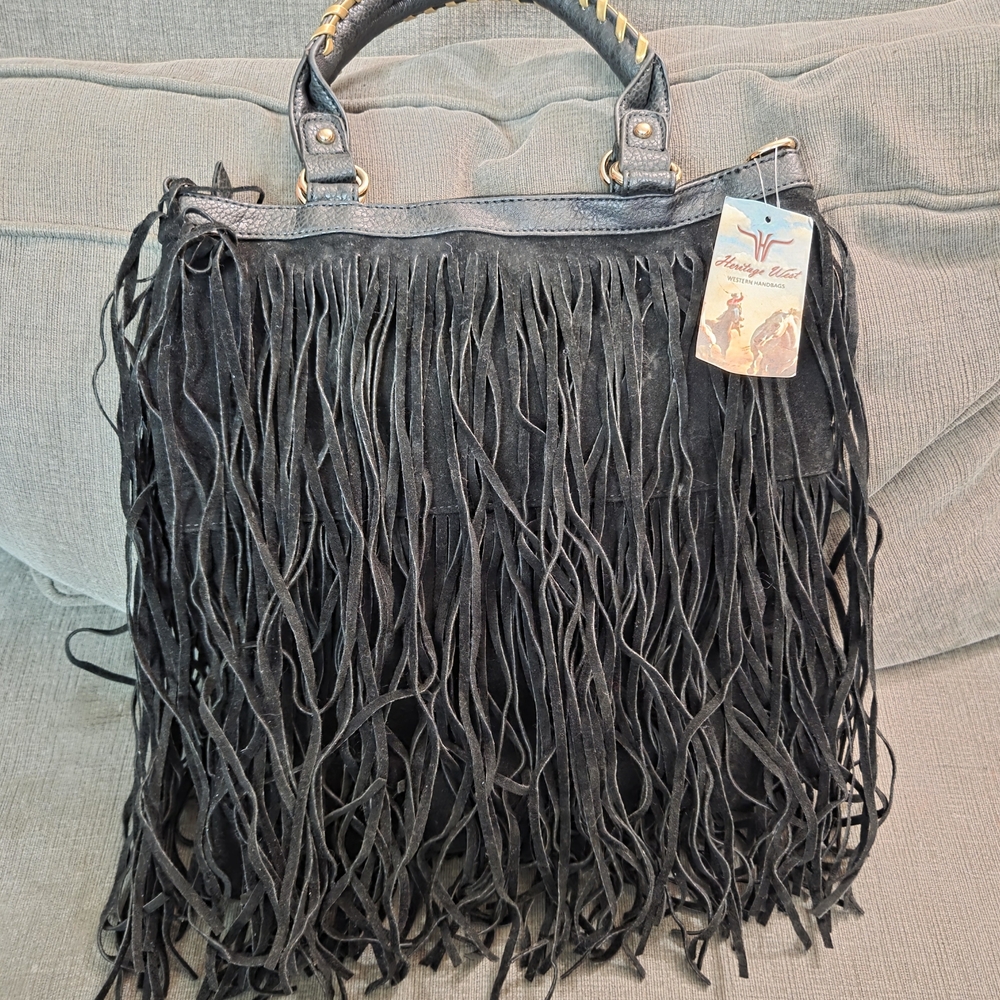 Heritage West Fringe Black Handbag